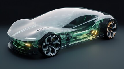 a transparent car with lights