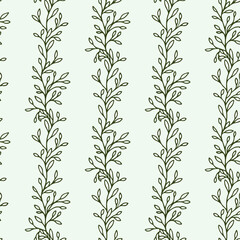 Floral simple leaves design Hand drawn line wedding herb seamless pattern with leaves for invitation save the date card. Botanical rustic trendy greenery background