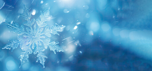 Fototapeta na wymiar Christmas and new year concept. Snowflakes on blue bokeh background