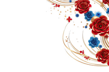 Gold Purple Line Motion Live Effect With Arch Pattern And Paper Flowers On Transparent Background