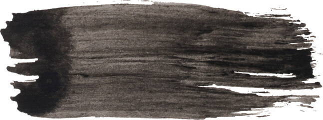 Watercolor brush stroke of black paint, on a white isolated background	