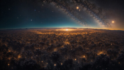 Panoramic view of a massive star cluster, containing thousands of stars - AI Generative
