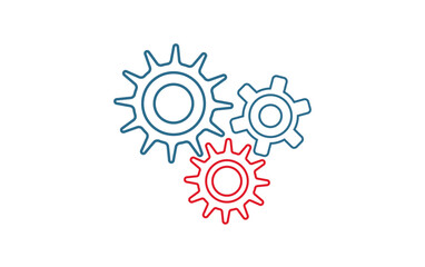 Blue red color gears vector set on white background. Cogwheels collection, technology concept illustration to use in business, industrial machinery, strategy concept projects.

