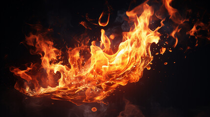 Fototapeta na wymiar Des flammes et du feu sur un fond noir. Arrière-plan pour conception et création graphique.