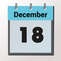 vector calendar page with date December 18, light colors