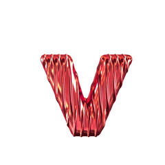 Red symbol with vertical ribs. letter v
