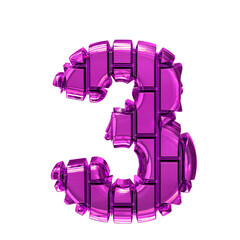 Symbol made of purple vertical bricks. number 3