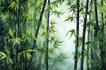 watercolor bamboo painting bamboo Background Bamboo watercolor stems and leaves - obrazy, fototapety, plakaty