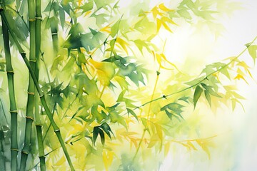 watercolor bamboo painting bamboo Background Bamboo watercolor stems and leaves