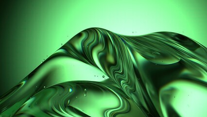 Green Glass Refreshing Beautiful Refraction and Reflection Elegant Modern 3D Rendering Abstract Background