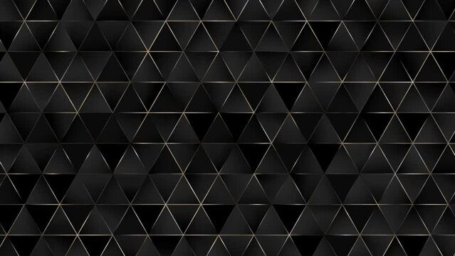 4k Abstract luxury black grey gradient backgrounds with golden lines. Geometric triangle graphic motion animation. Seamless looped dark backdrop. Simple elegant universal minimal BG