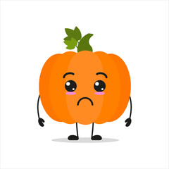 Cute sad pumpkin character. Funny unhappy vegetable cartoon emoticon in flat style. closet vector illustration