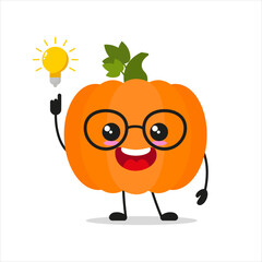 Cute smart pumpkin character. Funny vegetable got inspiration idea cartoon emoticon in flat style. closet vector illustration