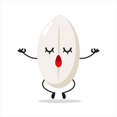 Cute relax rice character. Funny yoga food cartoon emoticon in flat style. rice, black meditation vector illustration
