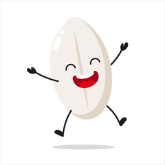 Cute happy rice character. Funny victory jump celebration food cartoon emoticon in flat style. closet vector illustration