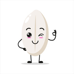 Cute happy rice character. Funny smiling and wink food cartoon emoticon in flat style. closet vector illustration