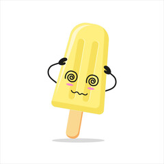 Cute dizzy ice cream character. Funny confused popsicle cartoon emoticon in flat style. closet vector illustration