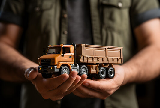 toy truck, hand Transport, logistics network distribution, container cargo, delivery truck miniature