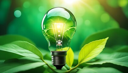 bulb against nature on green leaf with energy sources, Sustainable development and responsible environmental, Energy sources for renewable, Ecology concept. AI Generative.