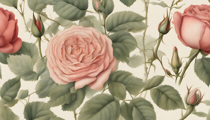 An ancient botanical illustration of Roses