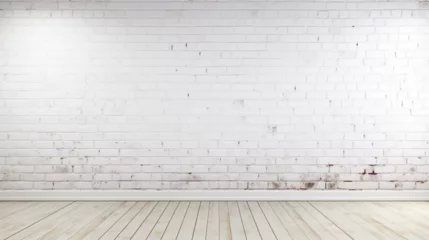 Fotobehang Fond d'un mur blanc en intérieur, texture plâtre, briques. Ambiance claire. Arrière-plan pour conception et création graphique. © FlyStun
