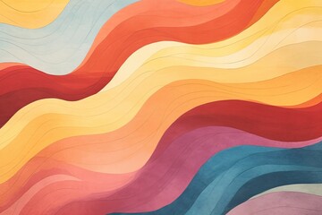 70's Waves: Fragmented Artwork on Paper with Retro Color Palettes