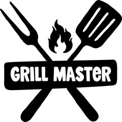 Hand drawn emblem, sticker with Grill Master lettering.