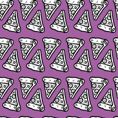 Pizza seamless pattern vector illustration.