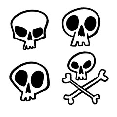 Hand drawn skull illustration head. Doodle sketch style.