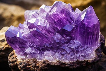 Fototapeta premium Amethyst Geode: Mystical Close-Up of Enchanting Amethyst Color for Beautifully Designed Photograph