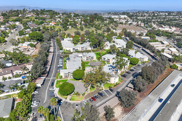Aerial view of houses in the valley of Oceanside town in San Diego, California. USA.