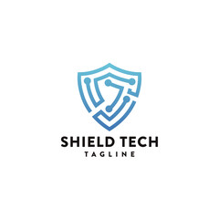Cyber Security, Shield Tech Logo Symbol Design Template Flat Style Vector	
