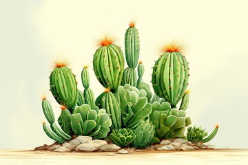 Cactus Green: Desert Oasis - Vibrant plant design in natural hues