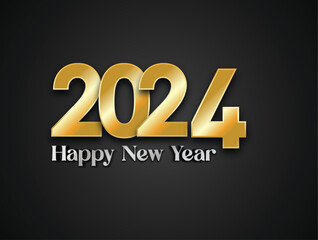 Gold and Silver 2024 Happy new year Text  on the black background