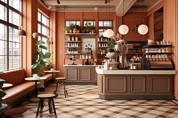 Cappuccino Comfort: Cozy Coffee shop scene in soothing cappuccino colors