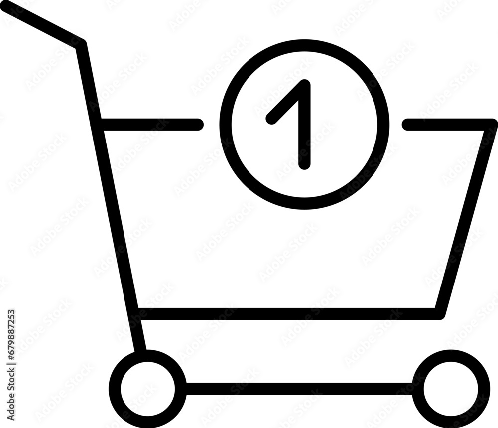 Poster shopping cart by one number simple minimalistic outline icon. suitable for books, stores, shops. edi