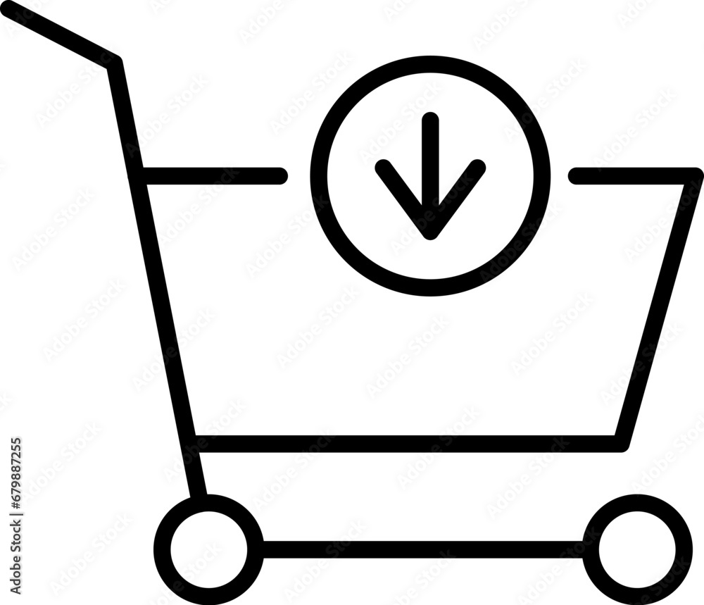 Poster shopping cart by arrow down vector sign. suitable for books, stores, shops. editable stroke in minim