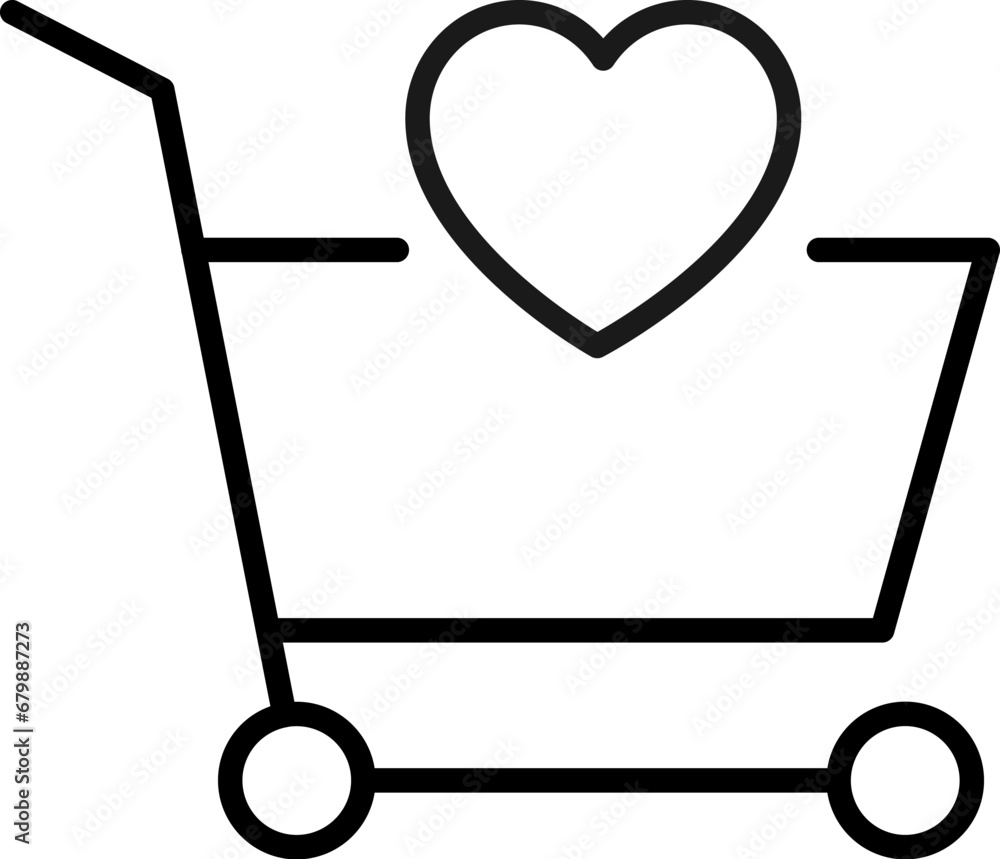 Poster shopping cart by heart simple outline symbol for web sites. suitable for books, stores, shops. edita