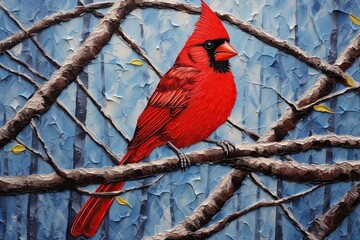 Cardinal Splendor: Vibrant Bird Textured in Cardinal Red Color