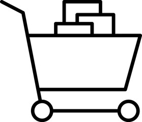 Shopping Cart by Papers Vector Line Sign for Adverts. Suitable for books, stores, shops. Editable stroke in minimalistic outline style. Symbol for design