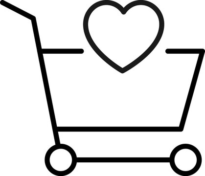 Shopping Cart by Heart Simple Outline Symbol for Web Sites. Suitable for books, stores, shops. Editable stroke in minimalistic outline style. Symbol for design