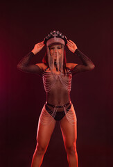 Fototapeta premium Hot dancer woman. Portrait of sexy TDJ girl at the night club party. Mixtape or music album cover - download high resolution picture for your song or music clip.