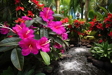 Fototapeta na wymiar Fuchsia Frenzy: Vivid Colors Blooming in a Tropical Paradise
