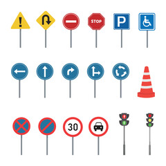 Collection of traffic road signs and symbols 