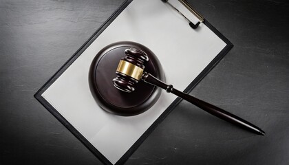 Private office workplace for consultant, gavel and document on wooden table, legal justice and judgment concept