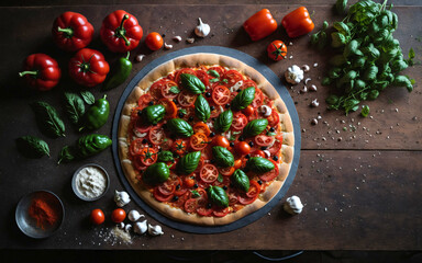 Italian pizza on a rustic wooden table