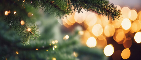 Fototapeta na wymiar Christmas tree with lights bokeh background. Christmas and New Year concept.