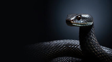 Fototapeta premium Black snake in alert position isolated on gray background