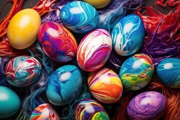 Fototapeta na wymiar Vibrant Easter Eggs: A captivating artistic background bursting with colors