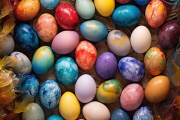 Fototapeta na wymiar Colorful Eggs: Vibrant Textured Backdrop